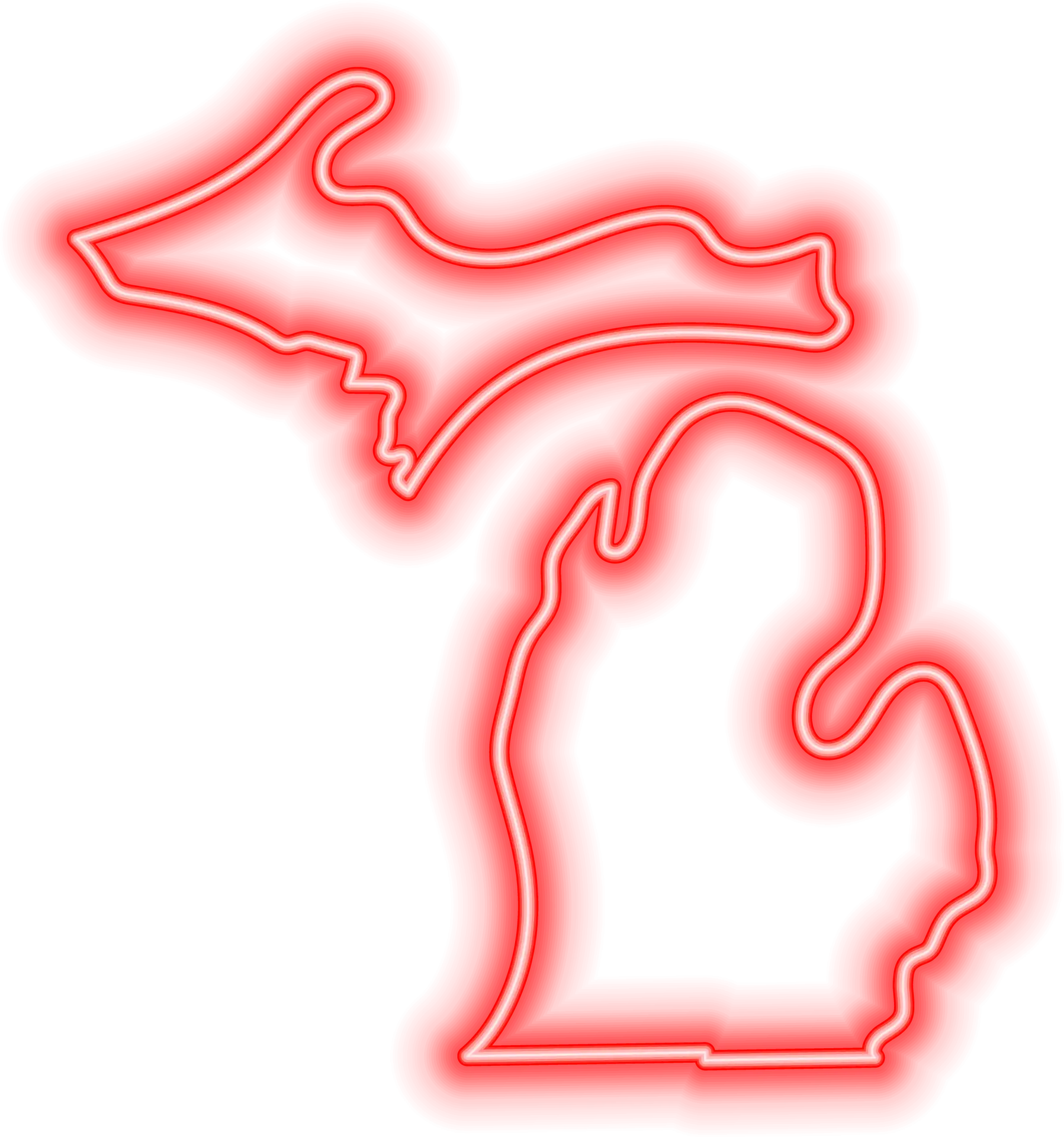 Michigan Mitten outline with red glow